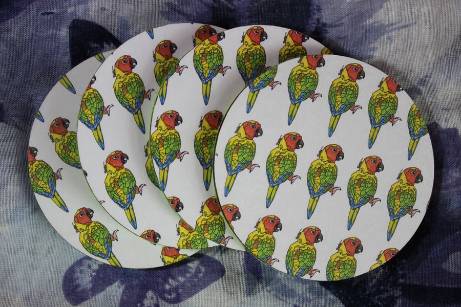 SALE ITEM - Parrot Pattern Handmade Wooden Round Drinks Coaster