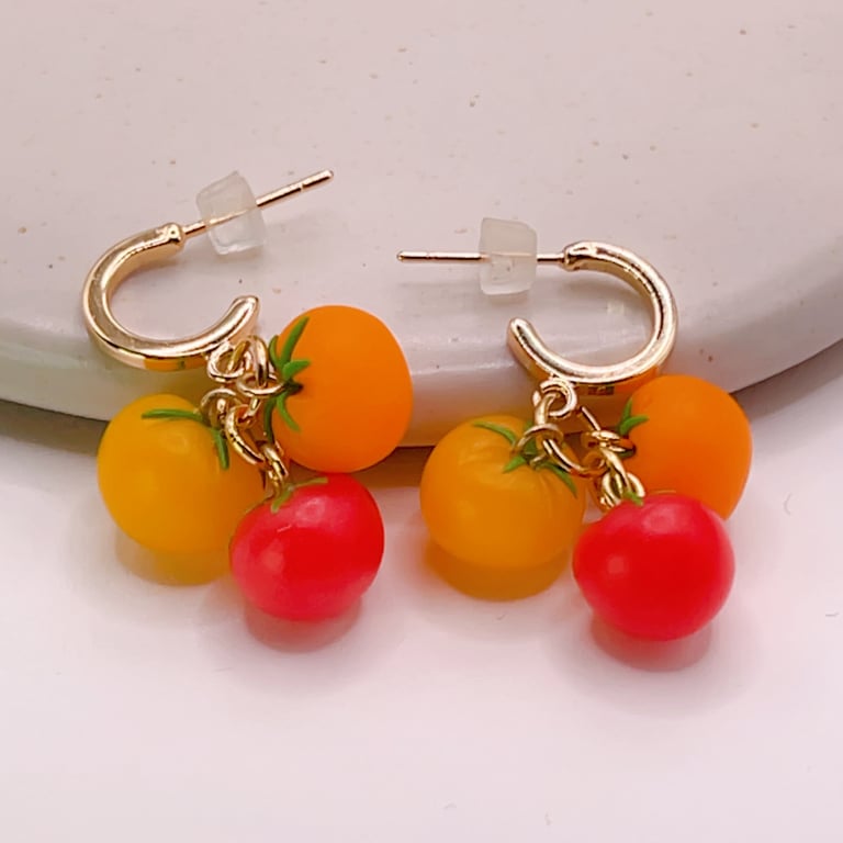 Colorful tomato earrings for gardner, Mini tomato dangle jewelry for gift