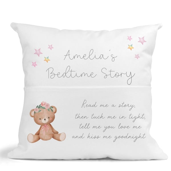 Personalised Teddy bear Bedtime  Filled Cushion -  Nursery Cushion - 