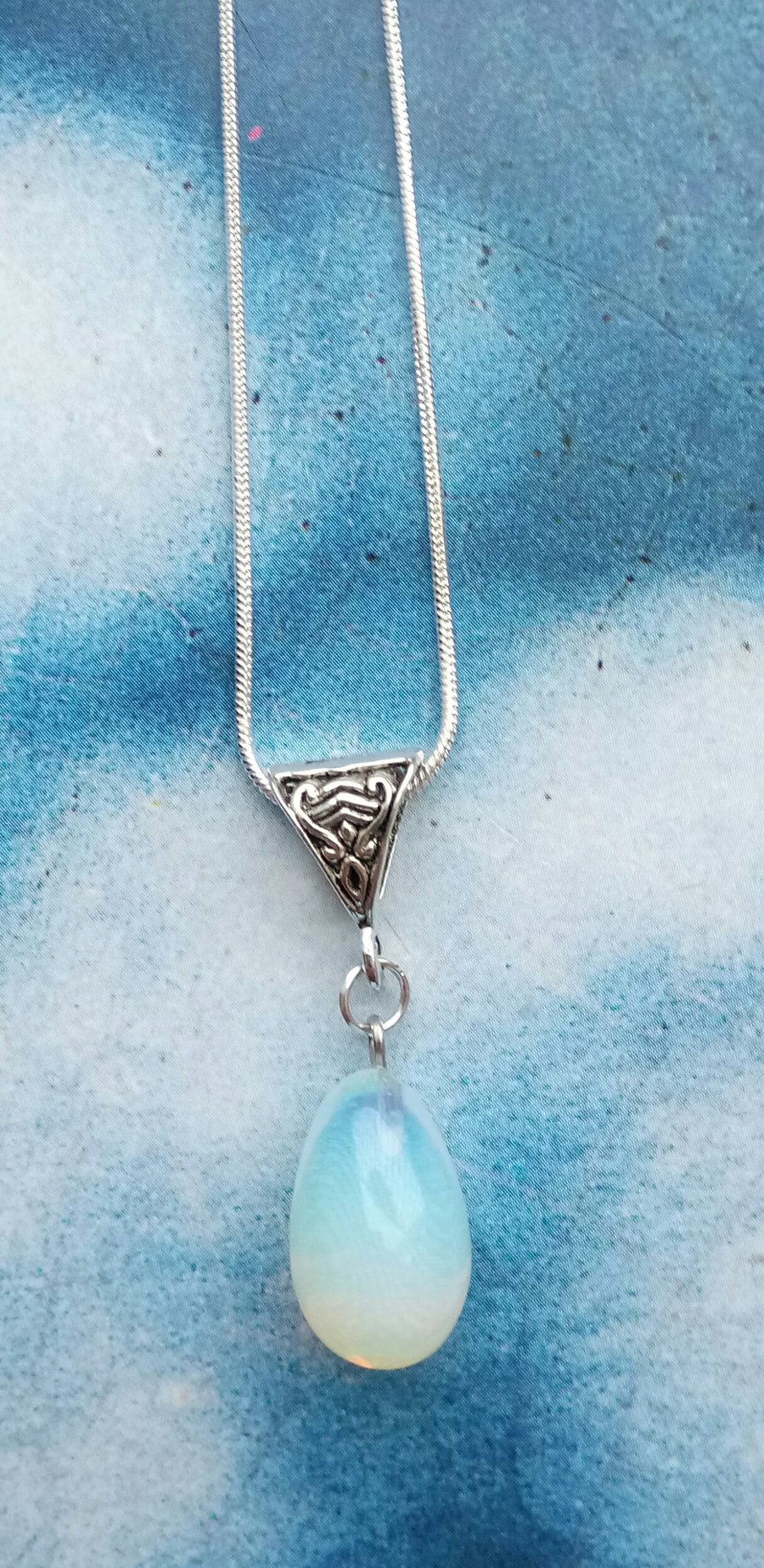 Beautiful Sterling Silver Necklace with Opal Stone Pendant