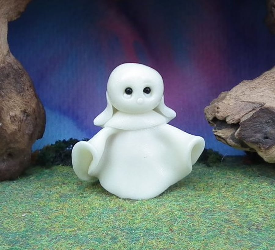 Tiny Gnome Ghost 'Gloe' 1.5" glow-in-the-dark OOAK Sculpt by Ann Galvin