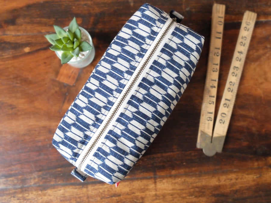 Blue Japanese Arrow Pattern Boxy Bag