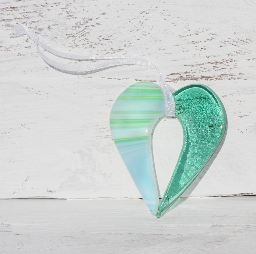 Green Fused Glass Hanging Heart