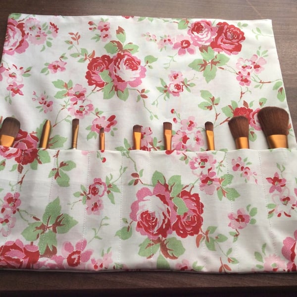 Make Up Brush Roll Made in Cath Kidston Rosali fabric 