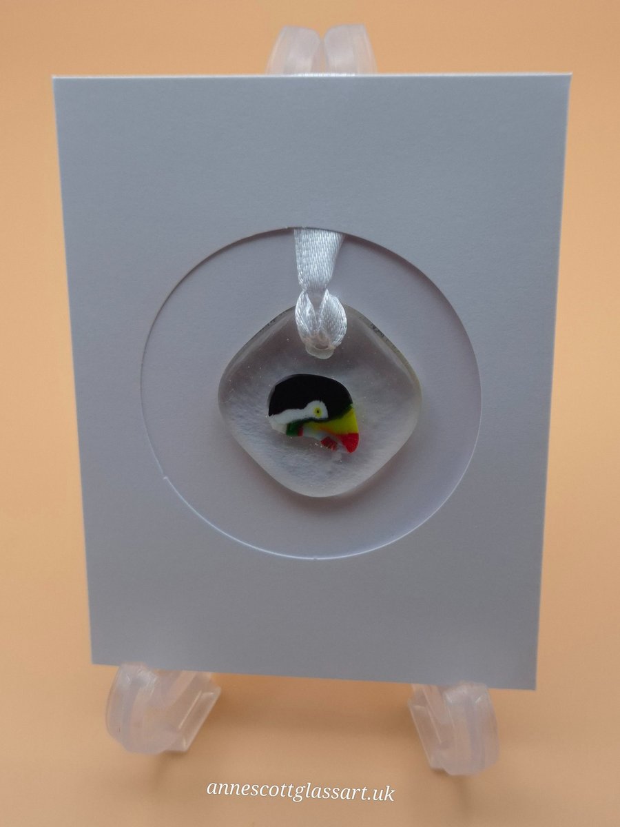 Bird on Clear Fused Glass Card