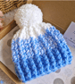 Handmade Ombre Crochet Baby Hat with Pom Pom - Blue & White Newborn Hat