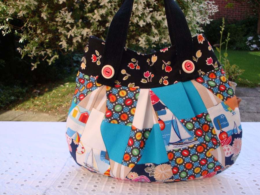 Cotton Mini handbag - crazy  patchwork - slip pocket - padded .