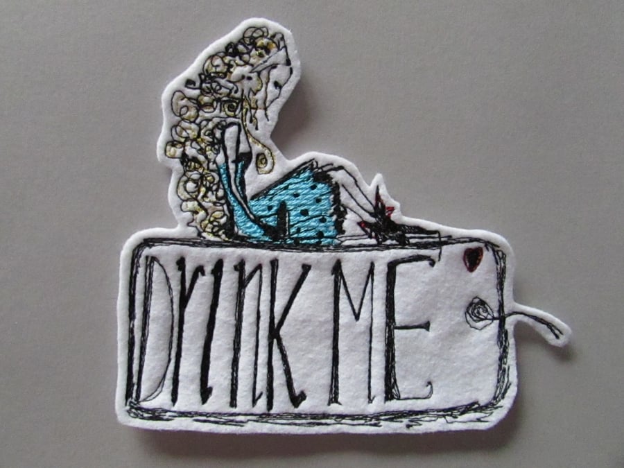 Embroidered Alice in Wonderland drink Me Applique Patch