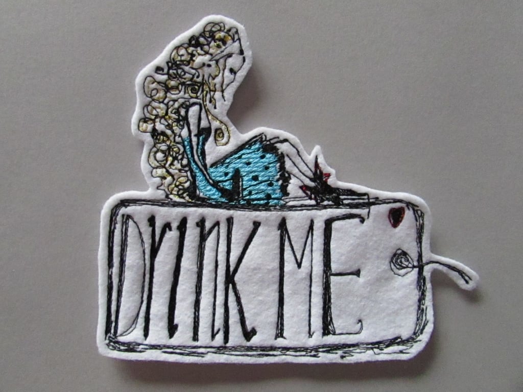 Embroidered Alice in Wonderland drink Me Applique Patch