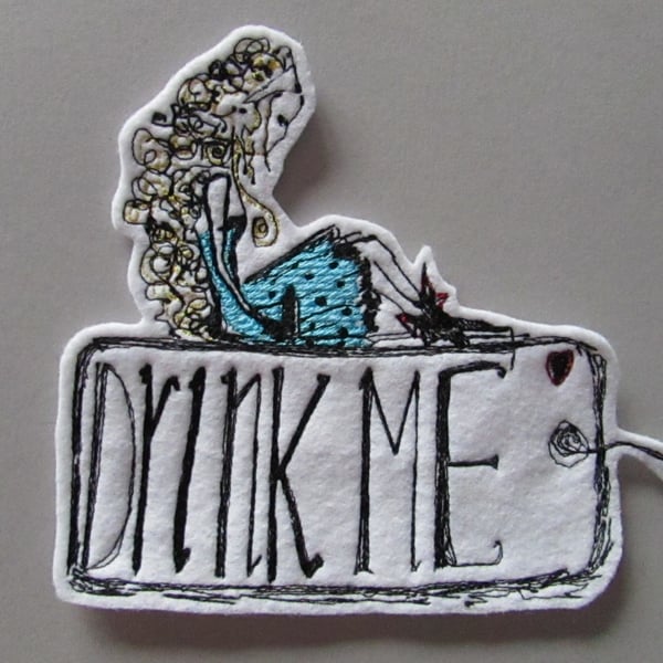 Embroidered Alice in Wonderland drink Me Applique Patch