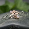 Hammered Copper Wire Earrings with Pale Pink Glass Drops
