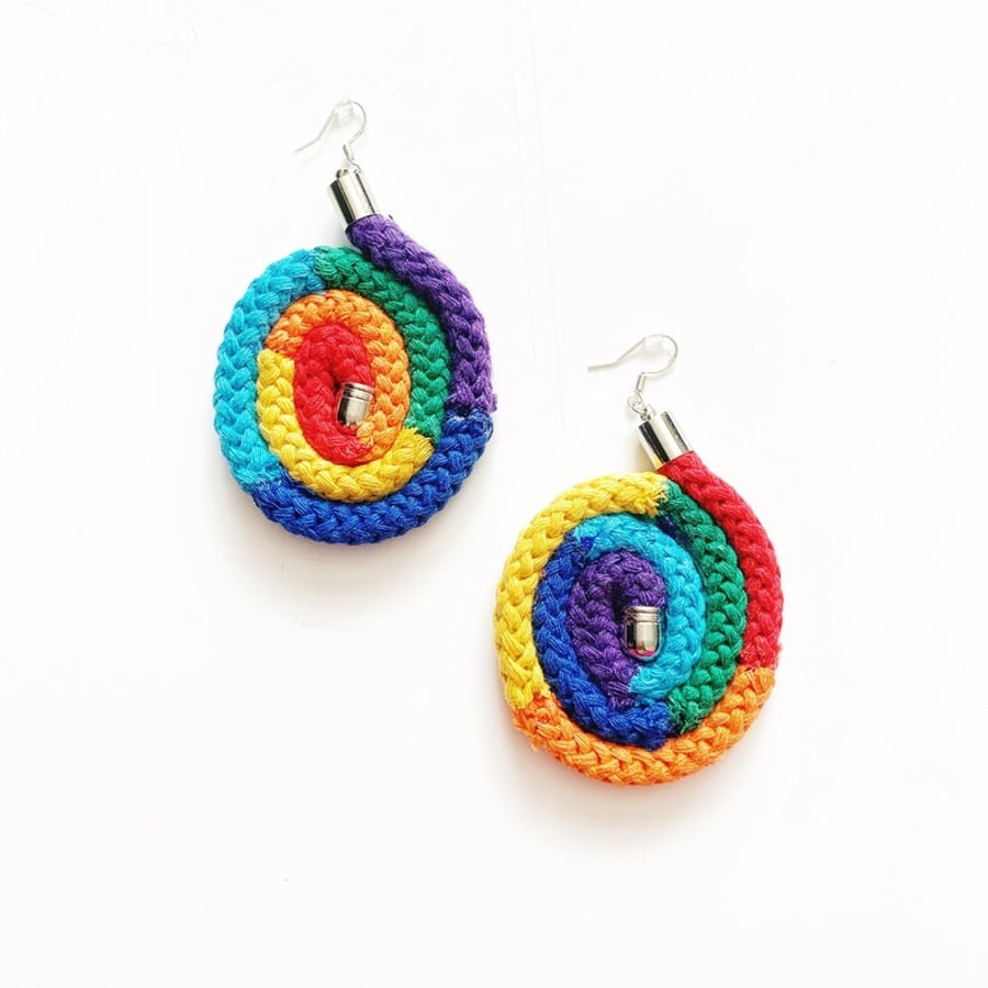 Rainbow Cotton Statement Hoops made with wired rope, Gifts for Colour Lovers