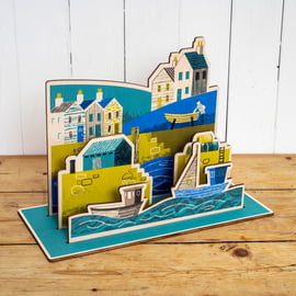 Wooden Harbour Scene, hand screenprinted