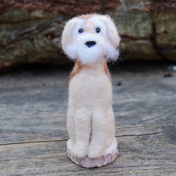 Terrier Dog 3.5 ins tall, wool dog,  Bearded Dog, Golden Dog, Needle felt dog