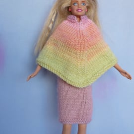 Hand Knitted Barbie Doll Clothes Poncho & Skirt for 11"-12" Teenage Fashion Doll