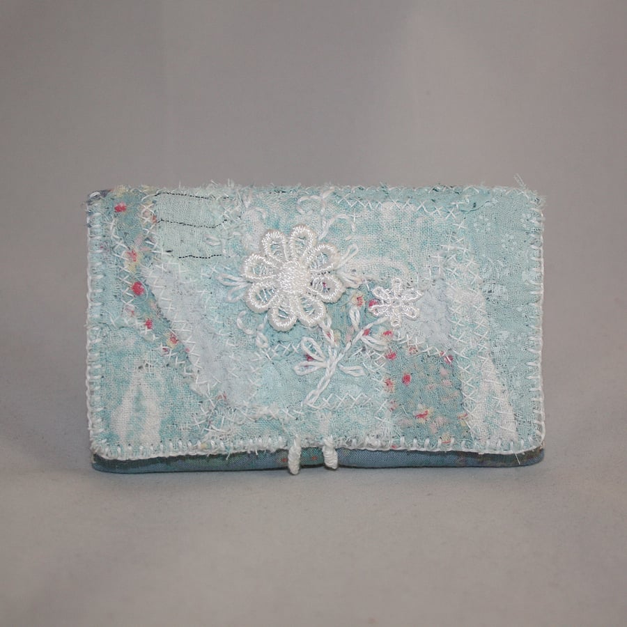 Patchwork Coin Card Purse - embroidered in white