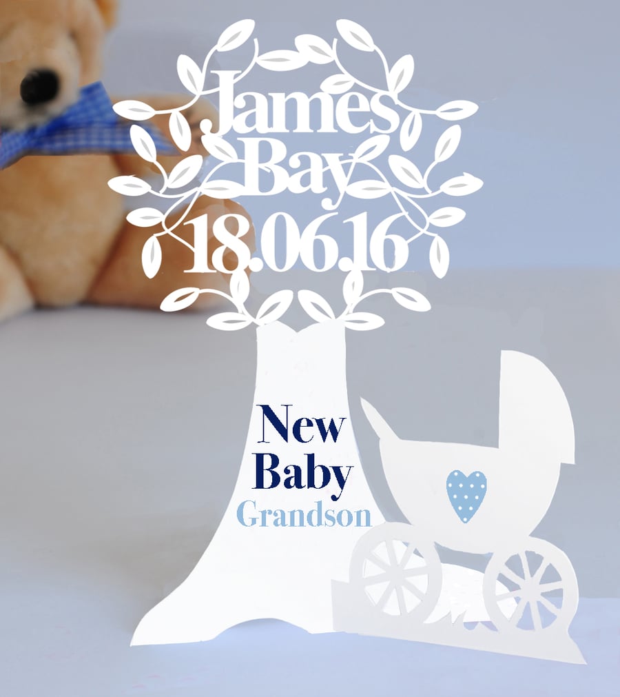  Personalised 3d Paper Cut Card for a Newborn Baby Boy,Grandson,Nephew,Son.