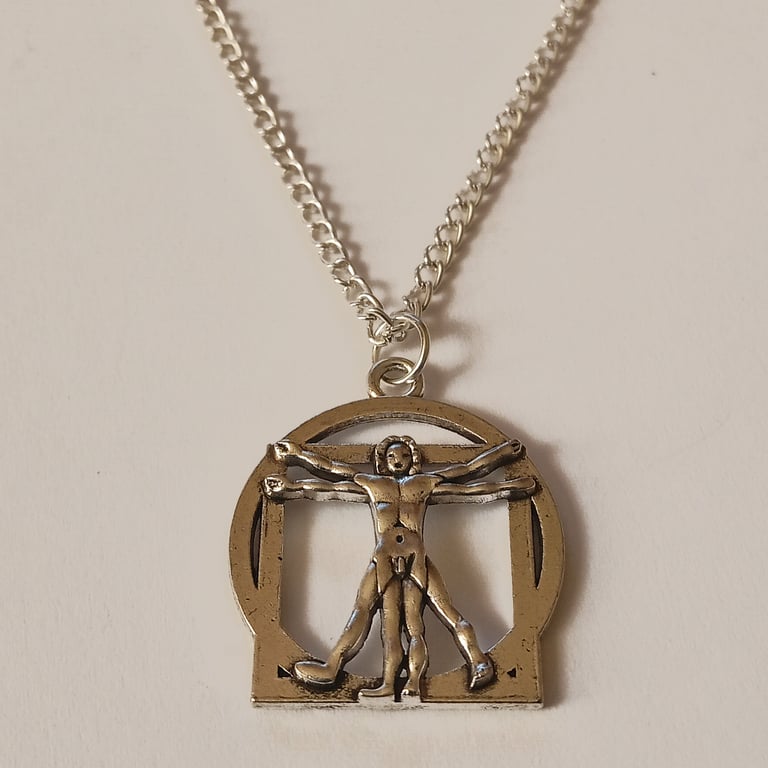 Vitruvian Man Da Vinci Artist Art Lover Silver Plate Necklace