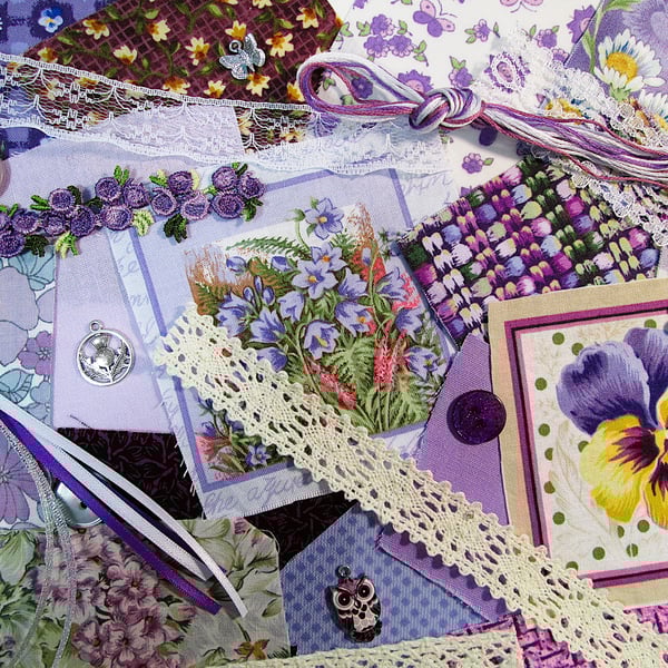 Mini purple and lilac slow stitching or junk journal kit for a beginner