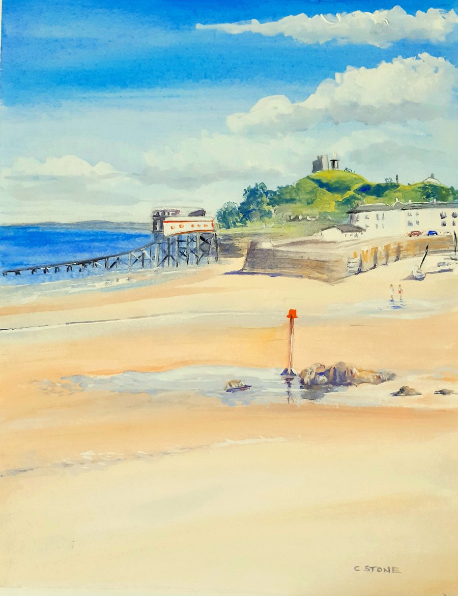 Original gouache painting Tenby North Beach, Pembrokeshire 215 mm x 290 mm