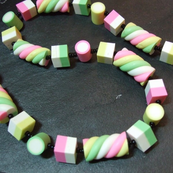 Dolly Mixture & Flumps Green, Pink, Lemon, White Kitsch Polymer Clay Necklace
