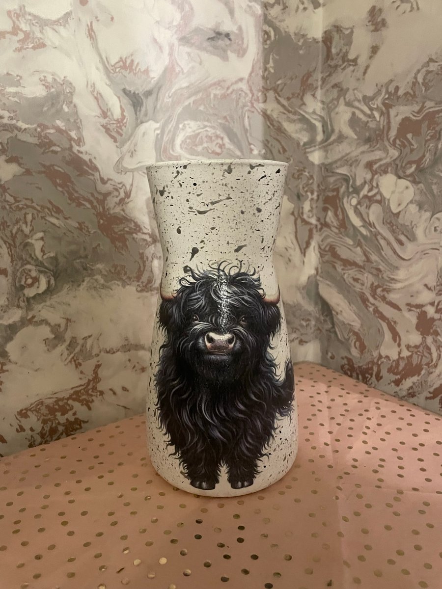 Black Highland Cow Vase