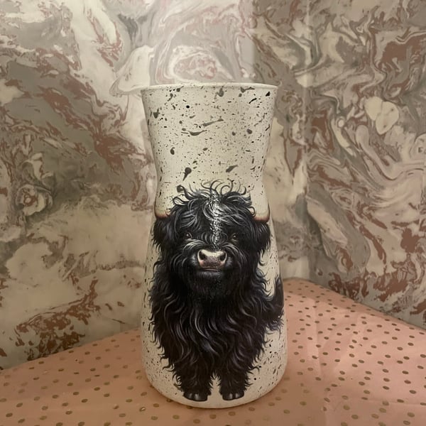 Black Highland Cow Vase