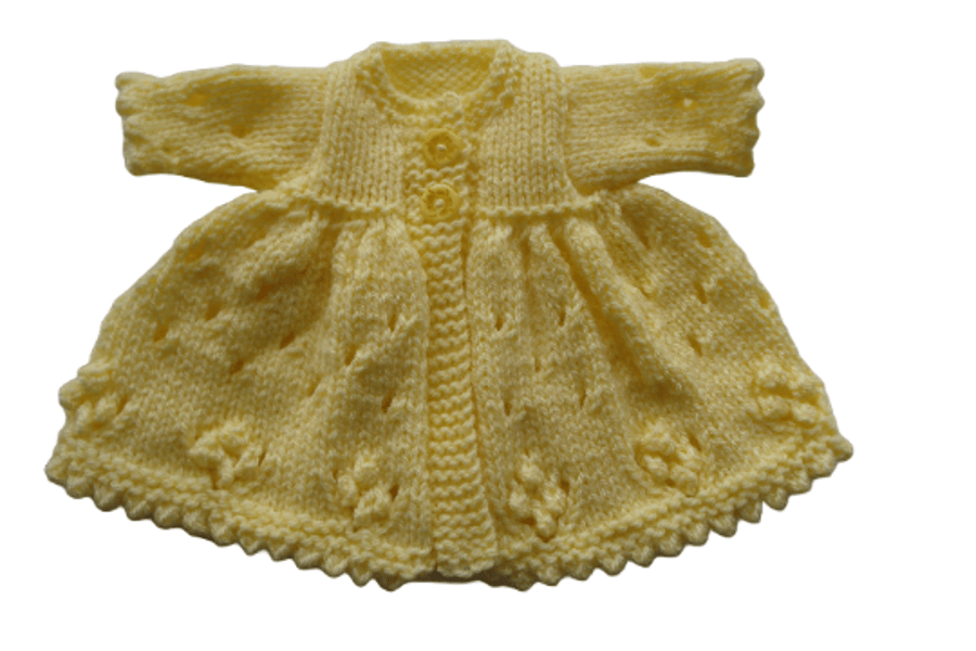Hand Knitted Yellow Cardigan For Doll Or Prem Baby (A19)