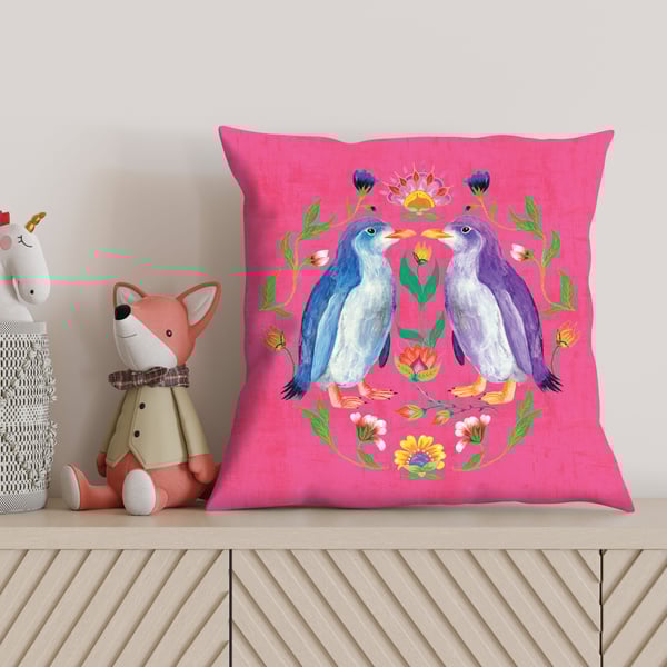 Penguin Faux Suede Cushion – Pink