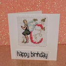 Crossstitch fairy with letter C  happy birthday card