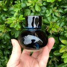 vintage style midnight blue hand built ceramic candle holder