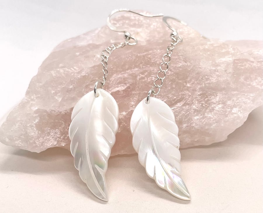 Mother of Pearl Leaf Earrings 