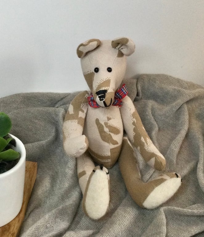 Gordon – Handmade Teddy Bear for Adult Collectors, Made from Recycled Fabric