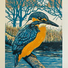 Handmade Limited Edition Lino Print - Kingfisher II