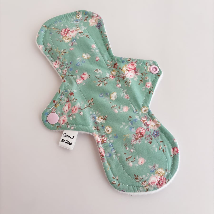 Standard Cloth Sanitary Pad  - Green Floral - 9" Moderate