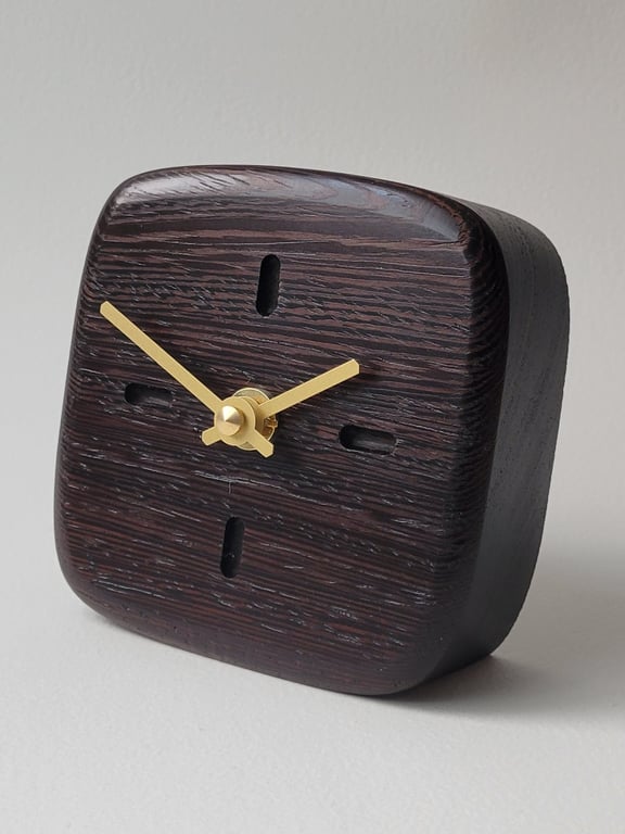 Desk Clock - Wenge Dash Indicators Gold Hands