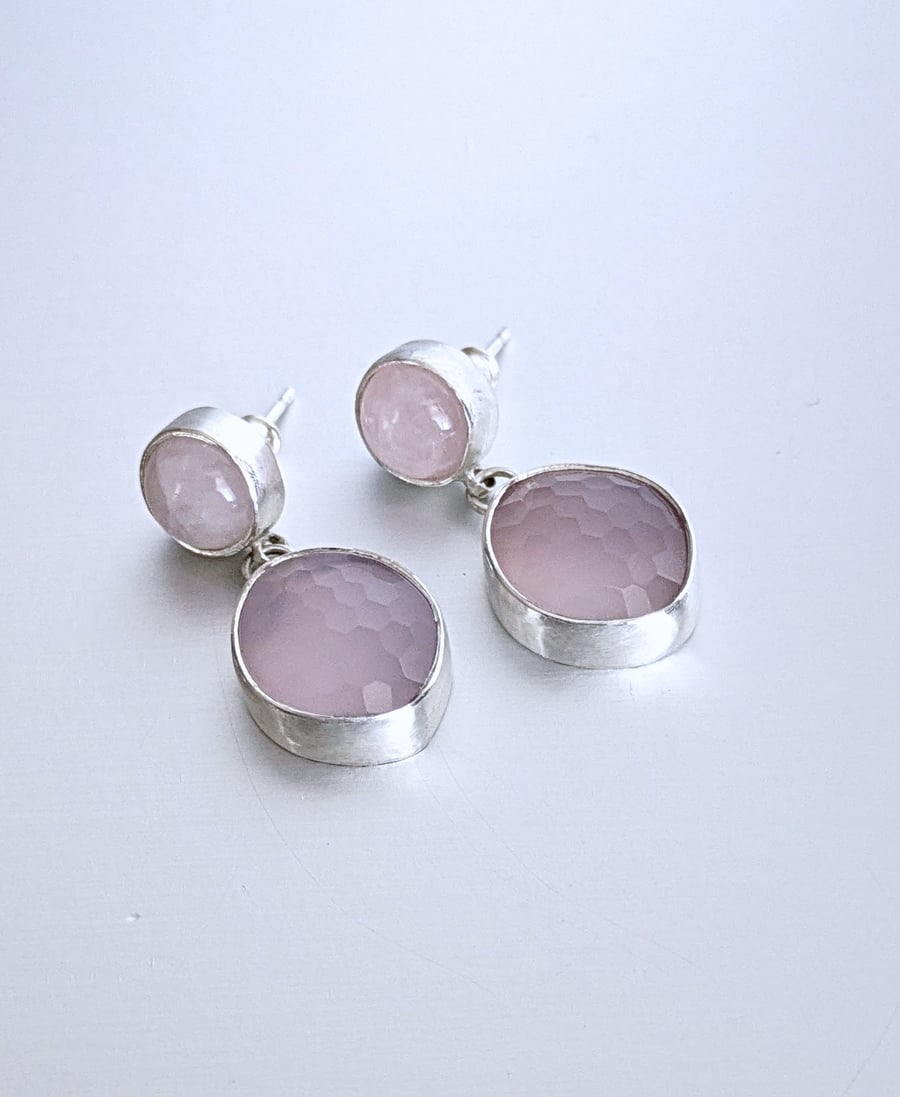 Rose Quartz and Lavendar Chalcedony Earrings