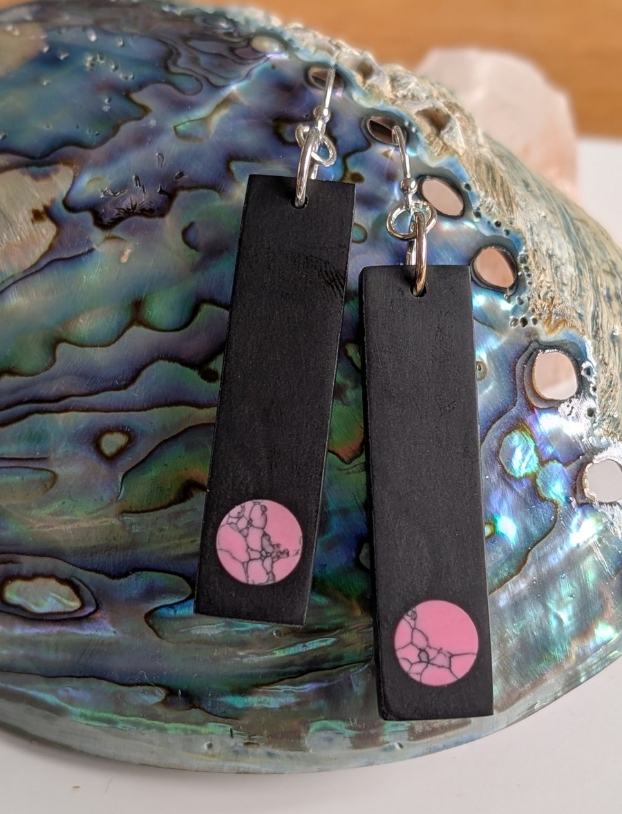 Resin and Pink Turquoise Drop Earrings with Sterling Silver