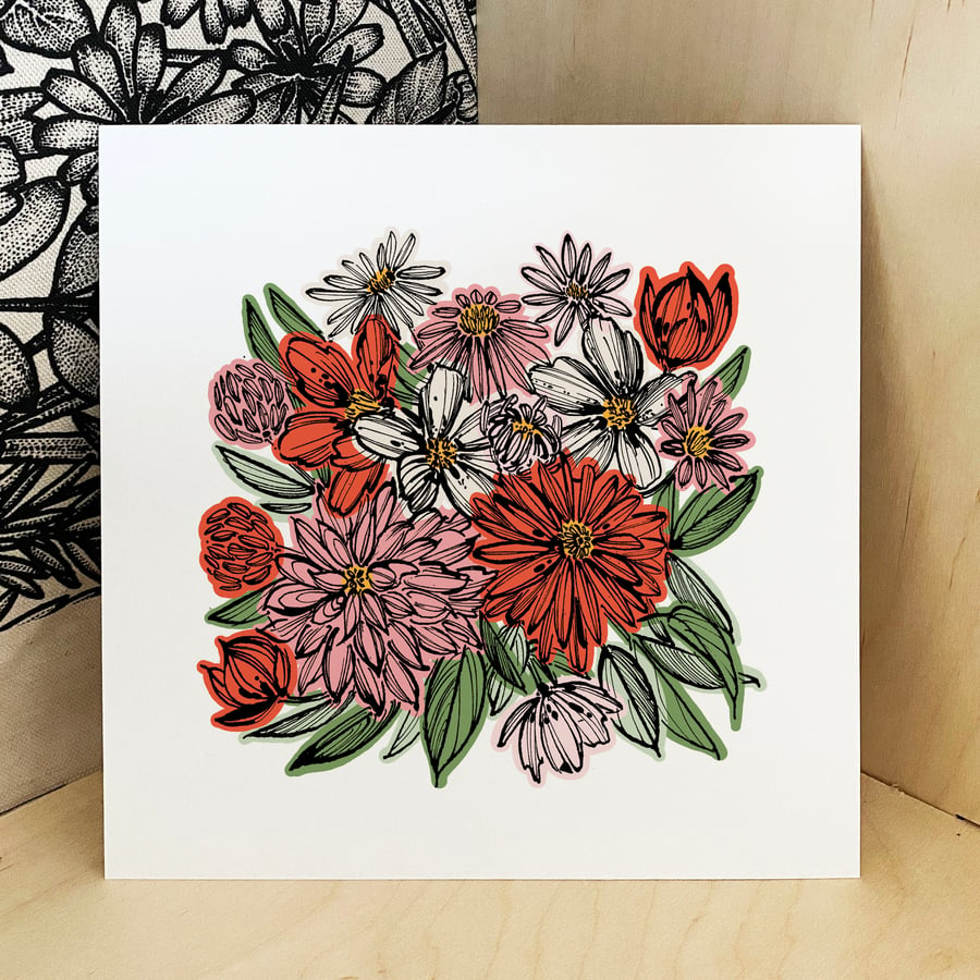 Cosmos Dahlia Flower Wall Art Print - A4