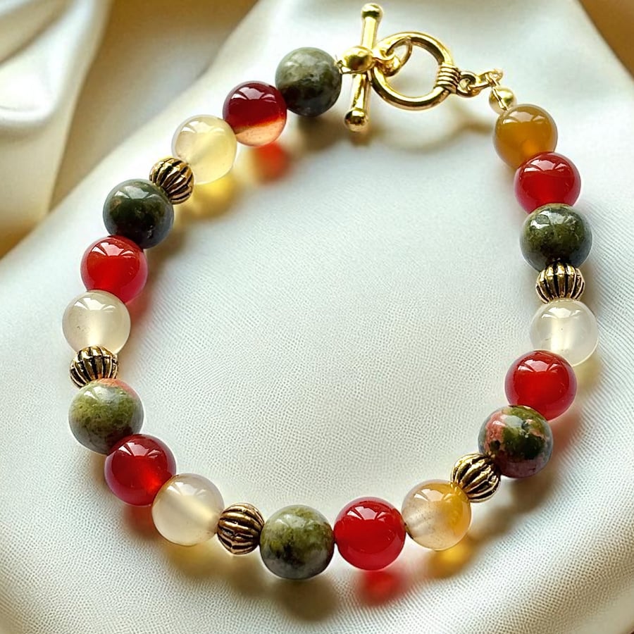  Gemstone Bracelet, Autumn Colours, 