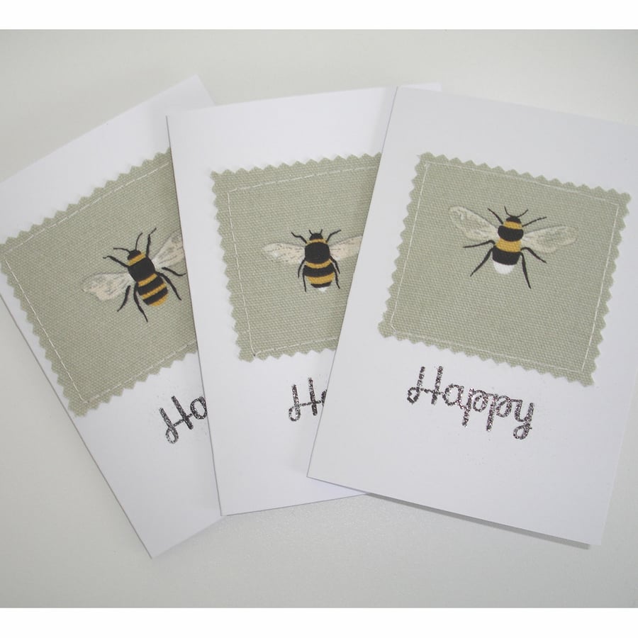 Bee Happy Blank Greetings Cards Notelets x 3 Pack of Three