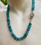 Teal blue cracked glass rondelle hand knotted necklace  - Image 4