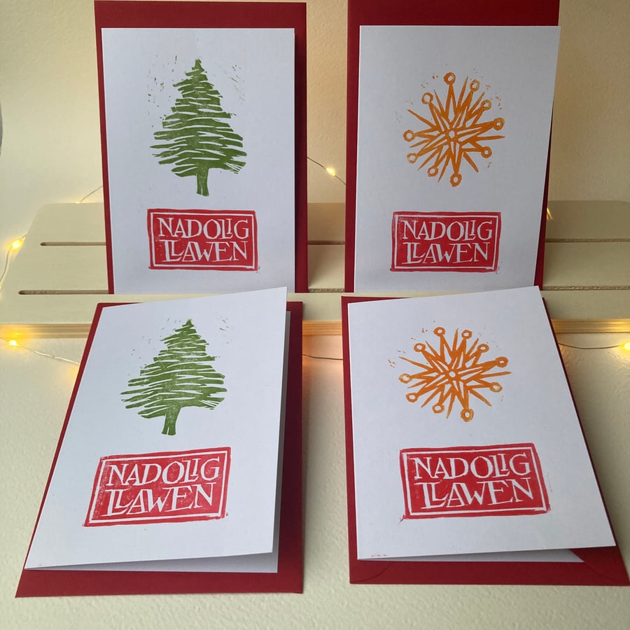 Hand Printed Lino Cut Cards pack of 4