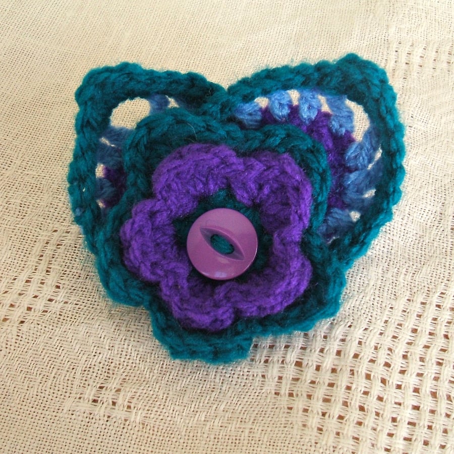Crochet Peacock Flower Brooch