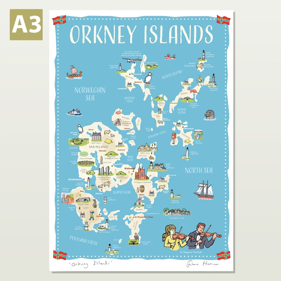 Orkney Islands map, Scotland, A3 retro style travel poster