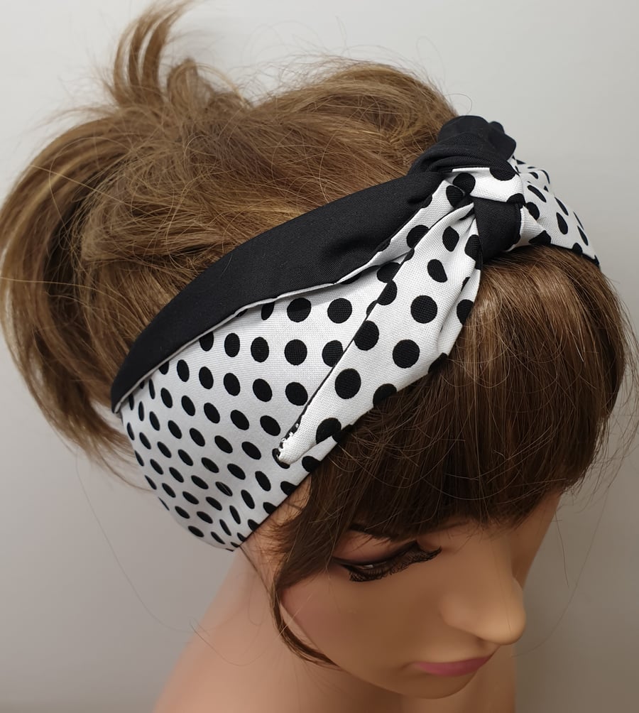 Handmade retro headband, rockabilly tie up hair scarf, 50's self tie headwear