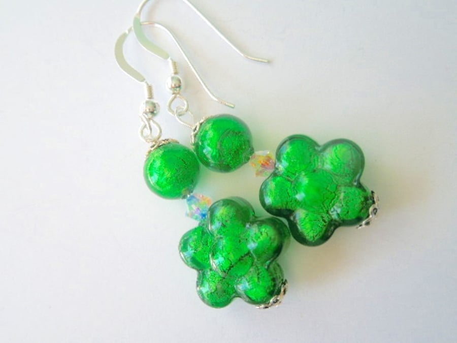 Green Murano glass earrings with Swarovski and sterling silver..