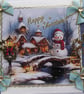 Hand Crafted Decoupage Chistmas Card - Happy Christmas (3385) Village Snowman