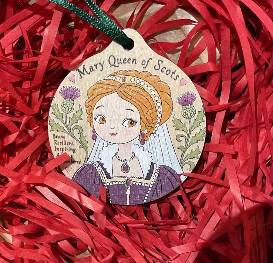 Mary Queen of Scots Wooden Hanging Decoration – Scottish History Gift, Tudor Art