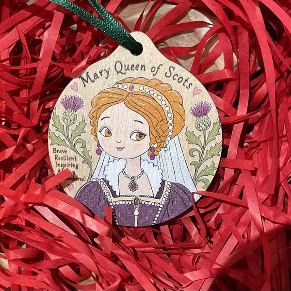 Mary Queen of Scots Wooden Hanging Decoration – Scottish History Gift, Tudor Art